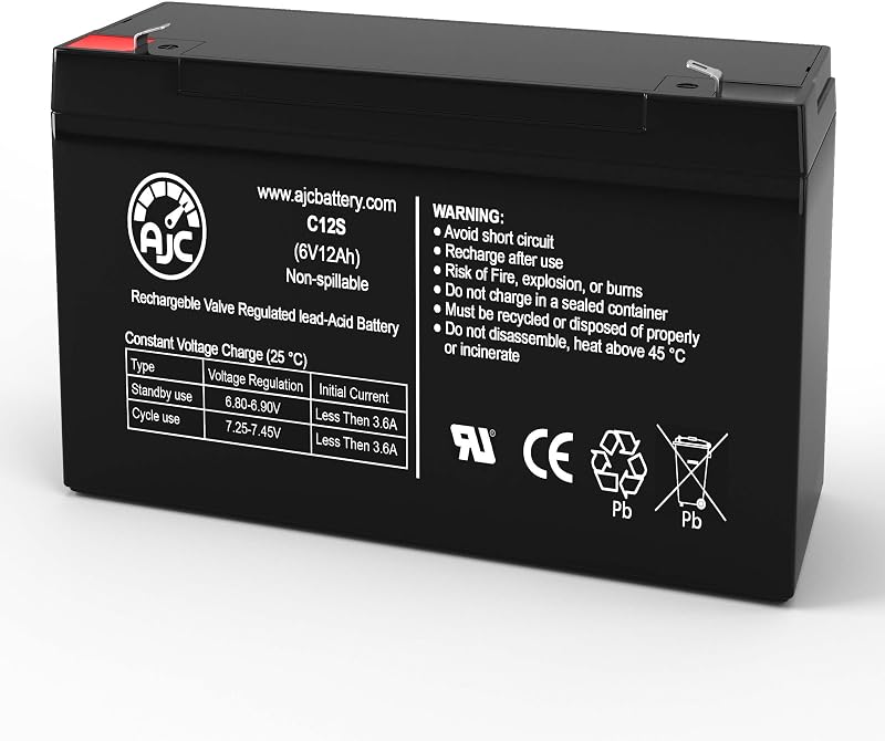 Bateria selada AJC AGM 6 V 12 Ah compatível com Leoch DJW6-10 – 1 unidade