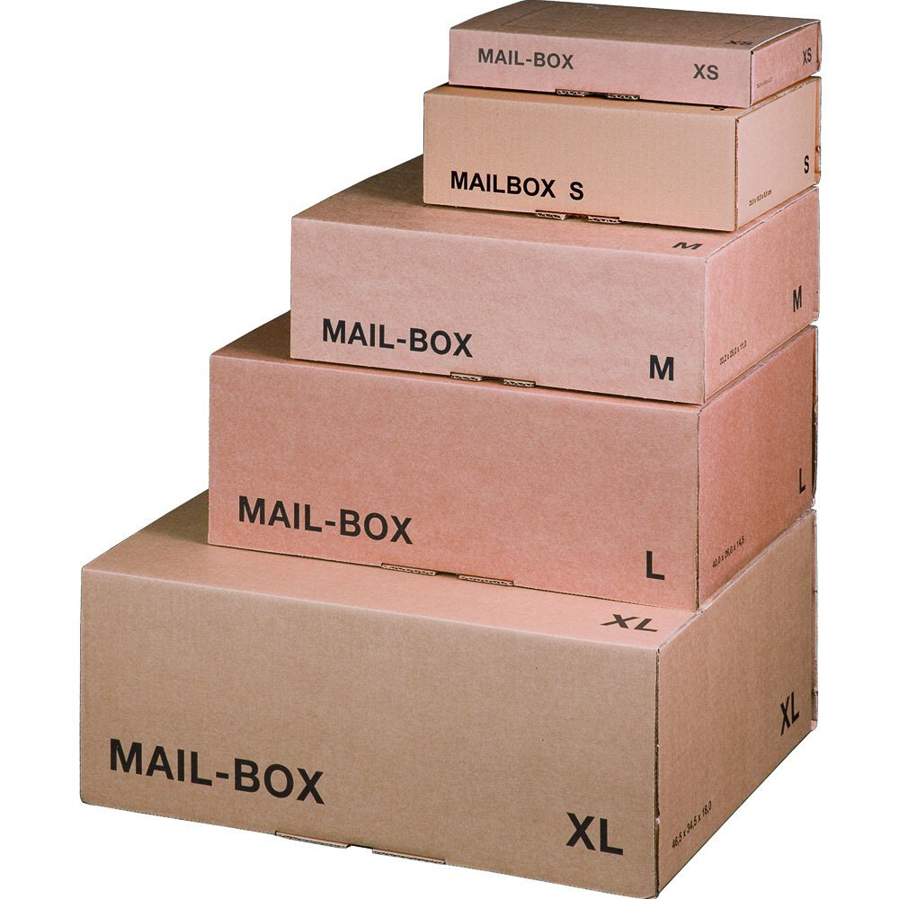 Versandkarton MAIL-Box M, 331x241x104 mm, braun, 20 Stück | einwellige Pappe - Wiederverschließbar & zusammenfaltbar - Karton ideal als Moving Boxes - Versand - Braun