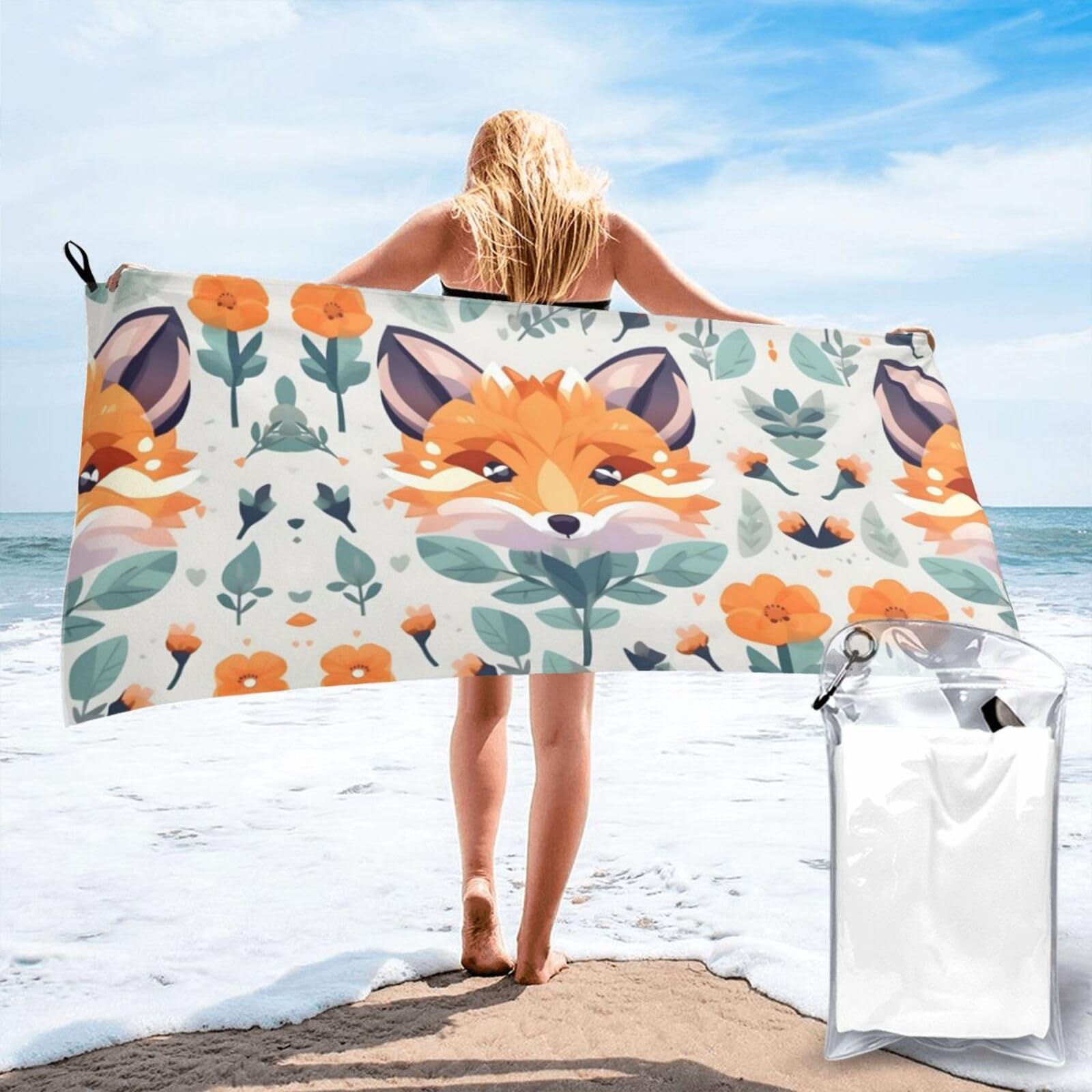 Serviette renard mignon séchage rapide pour camping et voyage