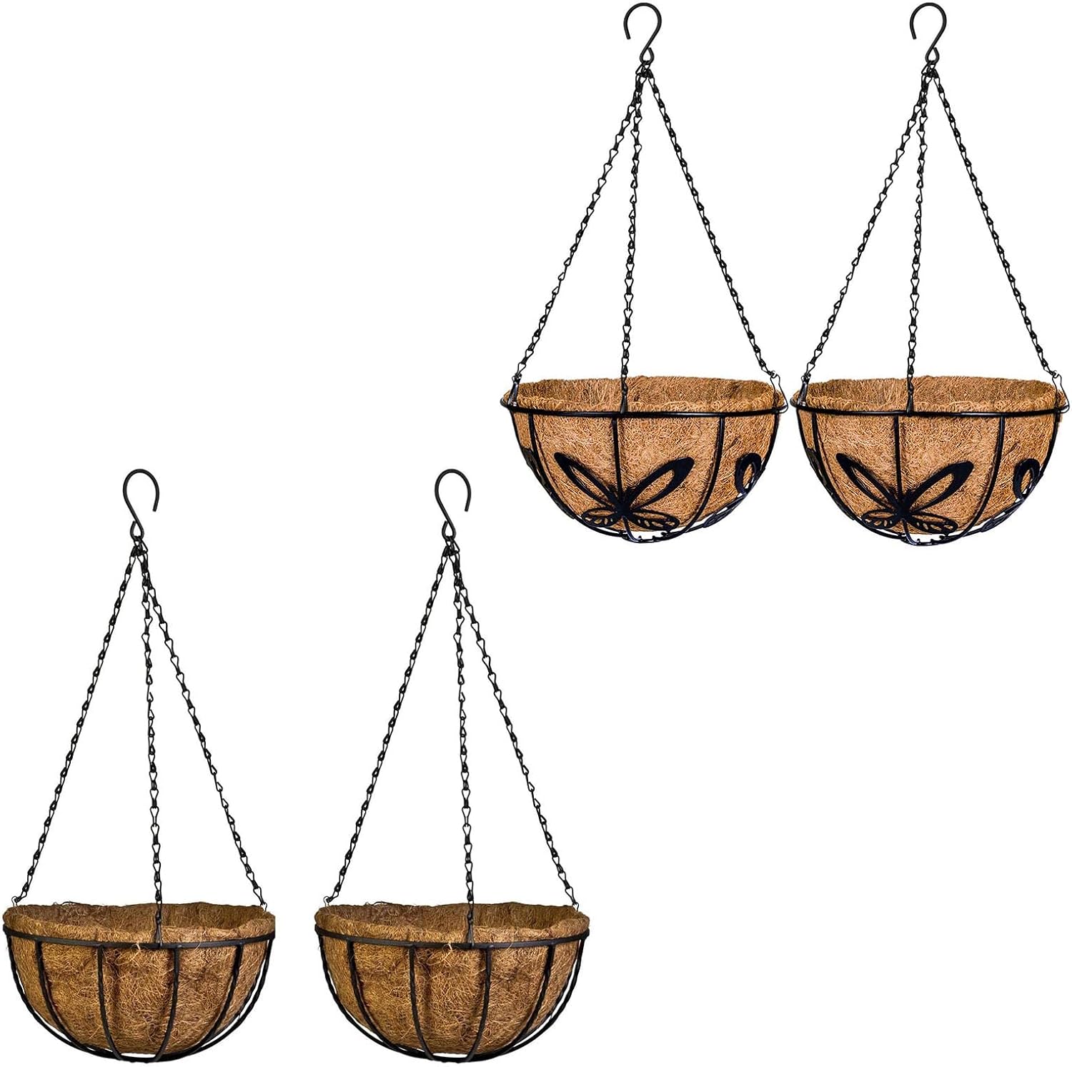 Kingbuy Metal Hanging Planter Basket with Coconut Fiber Liner Chain Wire Plant Holder 12 Inch Flower Pot for Indoor Outdoor Patio Lawn Garden Decor, 4 Pack