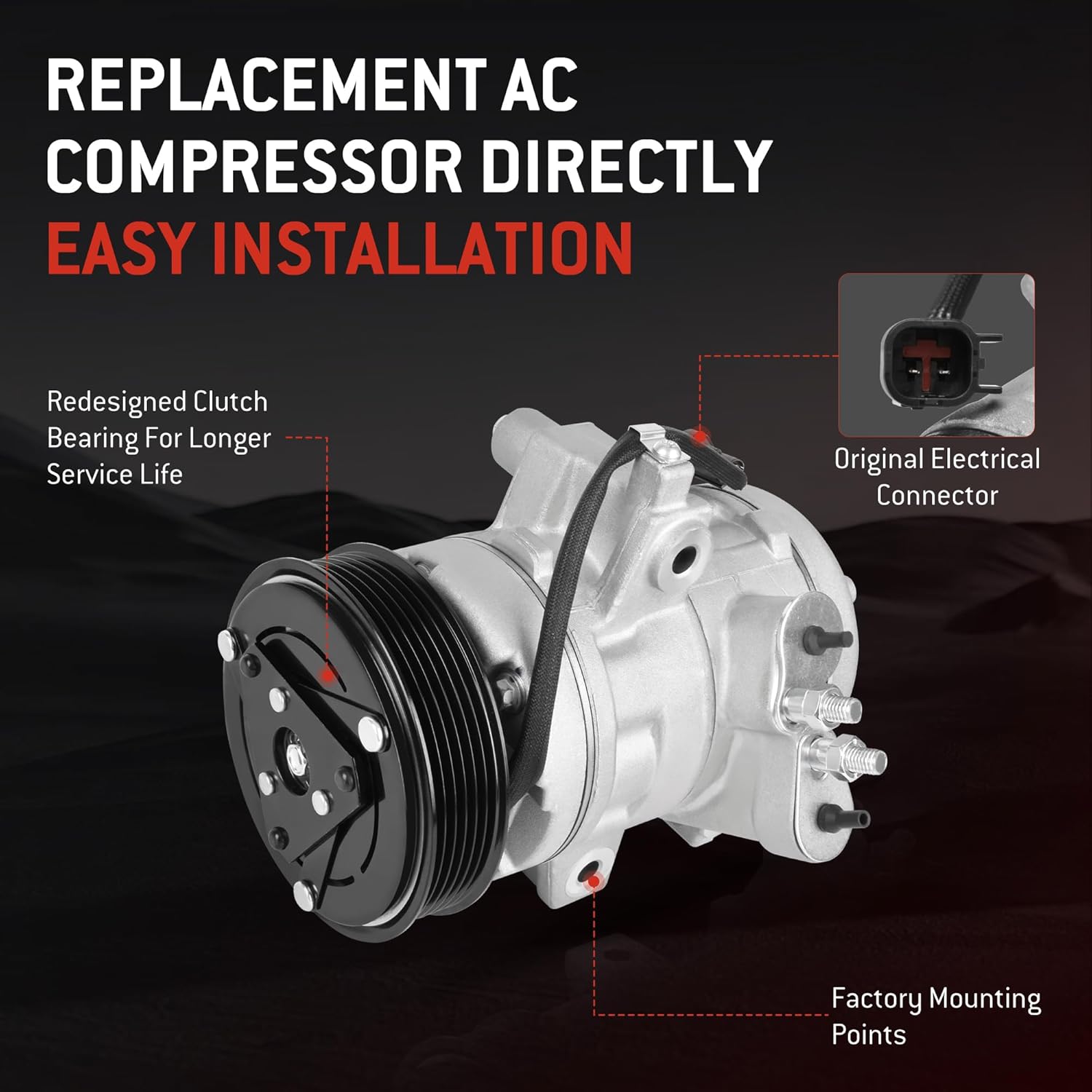 HYR Automotive Air Conditioning Compressor AC Compressor with Clutch Compatible with Ford Focus 2008-2011, Transit Connect 2010-2013, 2.0L, 6 grooves, 8S4Z19703BA, 98488