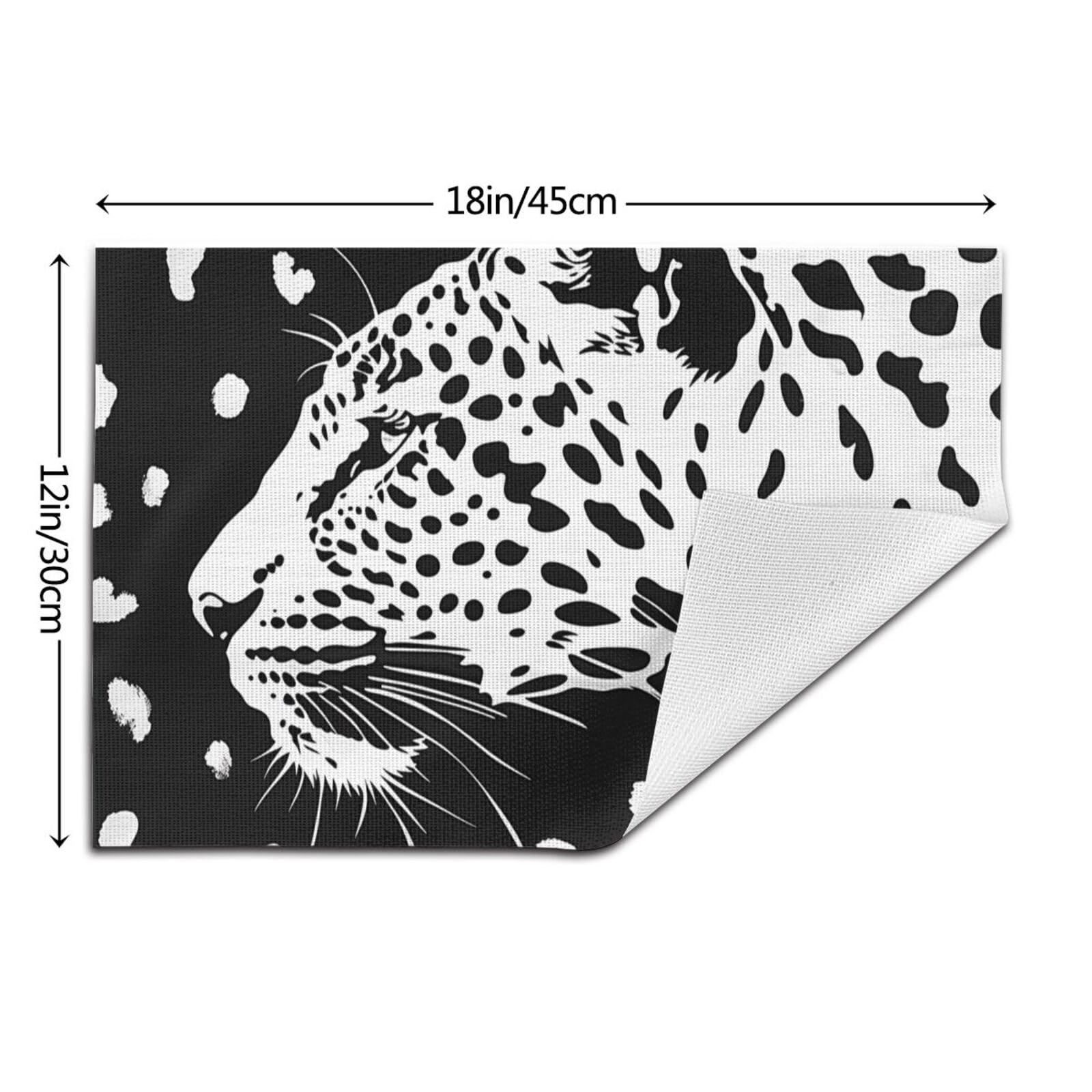 Set di 6 tovagliette con stampa leopardata nera, in PVC intrecciato resistente al calore, per tavolo da pranzo, per interni ed esterni, 45 x 30 cm