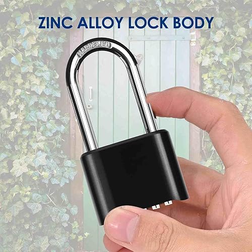 Miniatura 2 de Cerradura de combinación de 4 dígitos, candado de metal resistente, cerraduras de aleación para exteriores con grillete largo de acero endurecido,