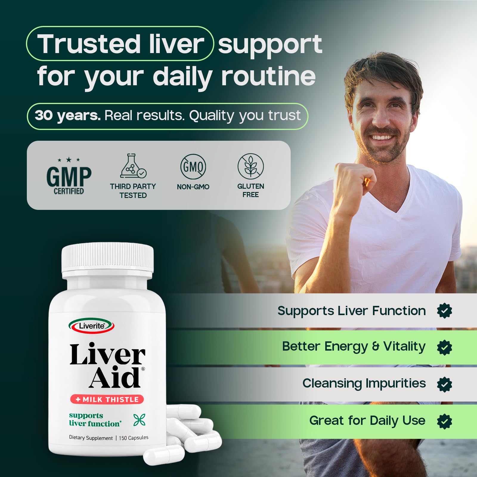LIVERITE Liver Aid with Milk Thistle 150 Capsules, Liver Support Supplement with Amino Acids, Choline, Milk Thistle & Vitamin B12 – Supports Healthy Liver Function, Cleansing, Energy & Metabolism — Amazon image 7