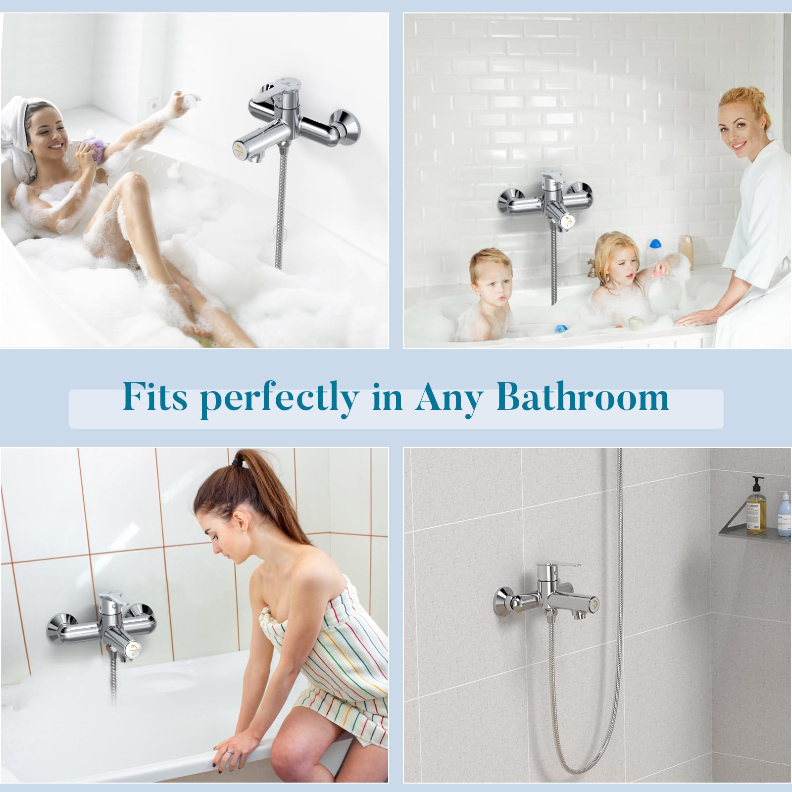 KULACO Bathtub Faucet Tap with Pressure Switch, Brass, Chrome Finish, Chrome Color Family, Wall Mount - Image 3