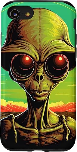 Vista 31 de iPhone 15 Pro Max Cute Green Alien Head UFO Space Face Alien Case