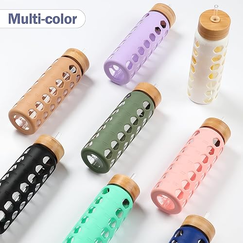 Miniatura 7 de MUKOKO Botellas de agua de vidrio, vaso de vidrio de 24 onzas con popote, botellas para beber con 2 tapas con tapa de boquilla con asa y tapa de