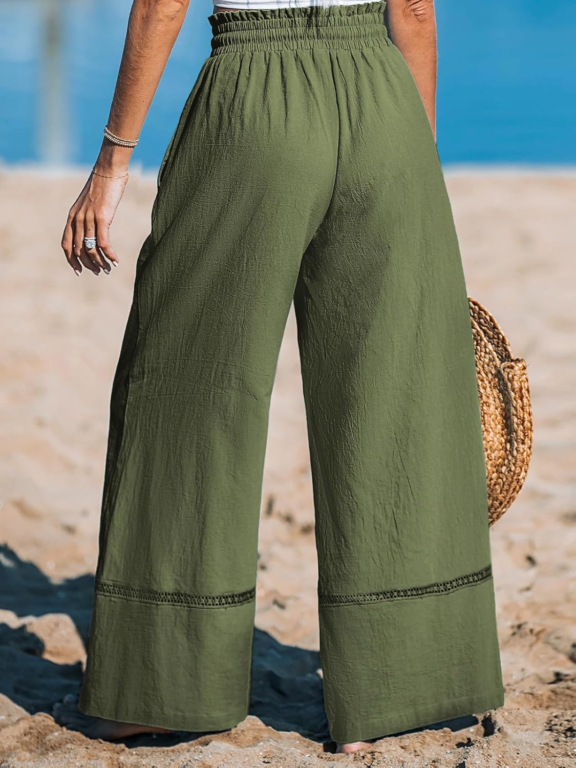 CUPSHE Summer Wide Leg Pants for Women Trendy Tie Waist High Waisted Palazzo Straight Pant with Pockets - Image 6