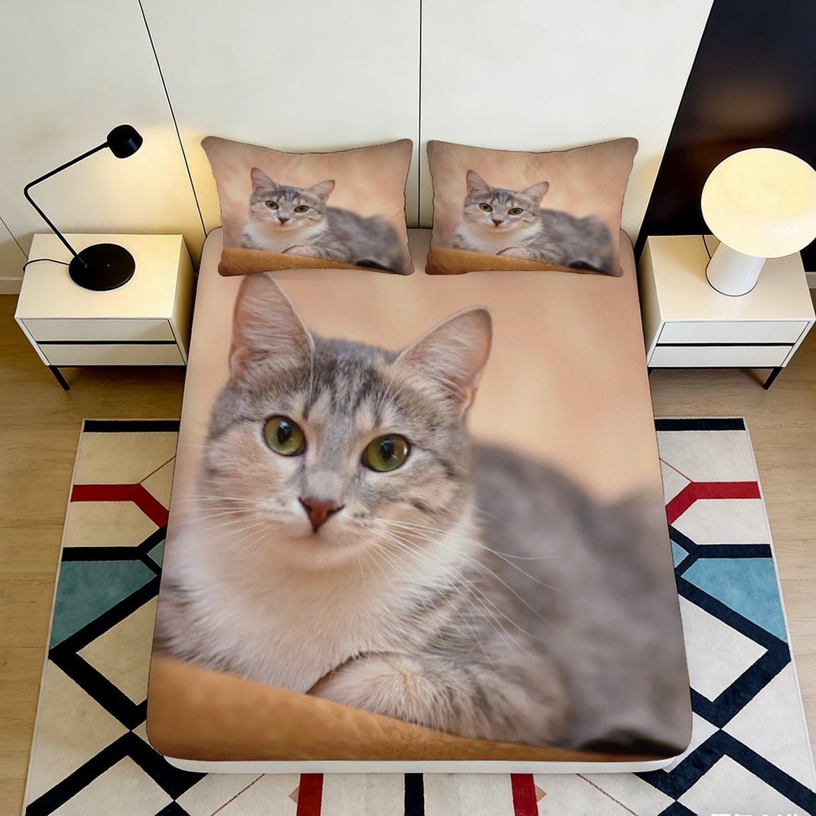 Jqzkxnhpbr Style-4 3D Printed Grey Tabby Cat Fitted Sheet Microfiber Soft Decorative Cute Kitten Bed Cover For Bedroom Guest Room Mattress Protection 90X200x25cm