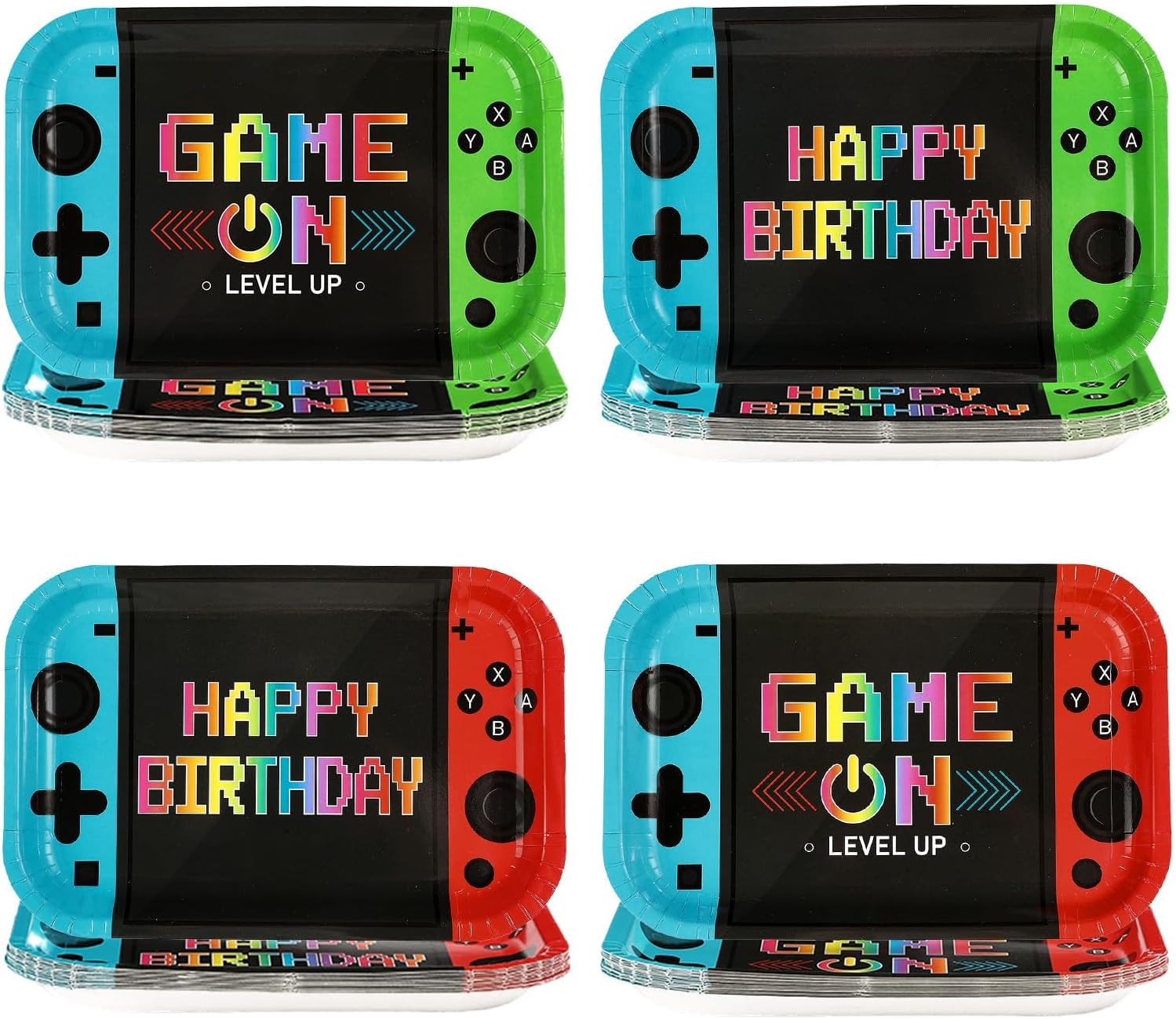 Grencian 60 Pcs Video Game Birthday Party Plates 10"x6.5" Game On Theme Plates Controller Disposable Dessert Platters for Boys Video Gameing Birthday Party Decorations Supplies