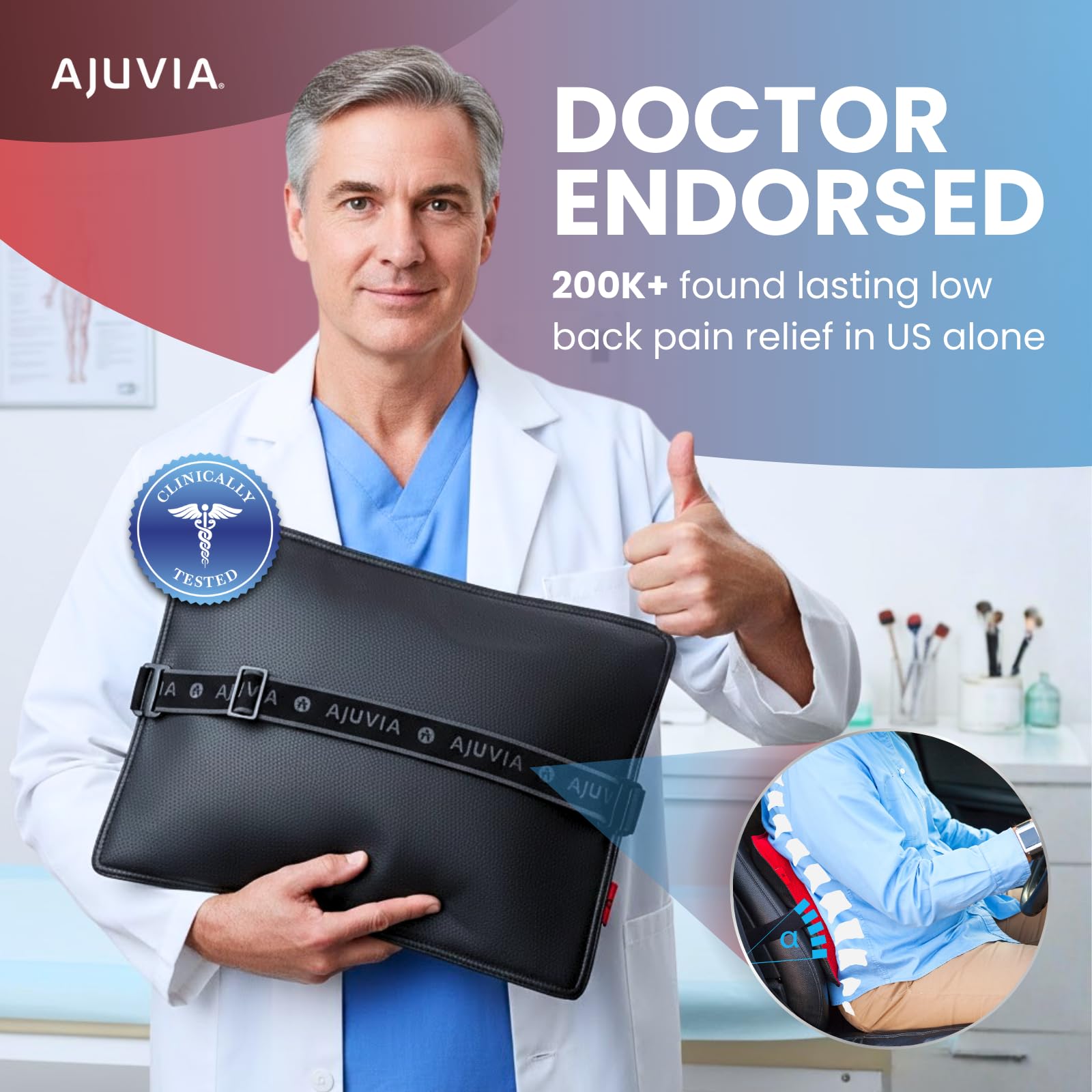 AJUVIA Vitaliseur du dos pour un soulagement rapide de la douleur en 3 secondes, oreiller de soutien lombaire orthopédique 6 en 1, coussin de la technologie Air-Cell pour chaise de bureau et siège de voiture