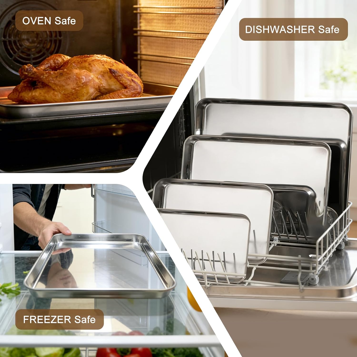 Baking Sheet Set of 4, Stainless Steel Cookie Sheets Baking Pan, 9.4/10.5/12.3/15.8 Inch, Thicker and Firmer, BPA Free Non-Stick, Resistant & Nonstick & Non Toxic & Easy Clean