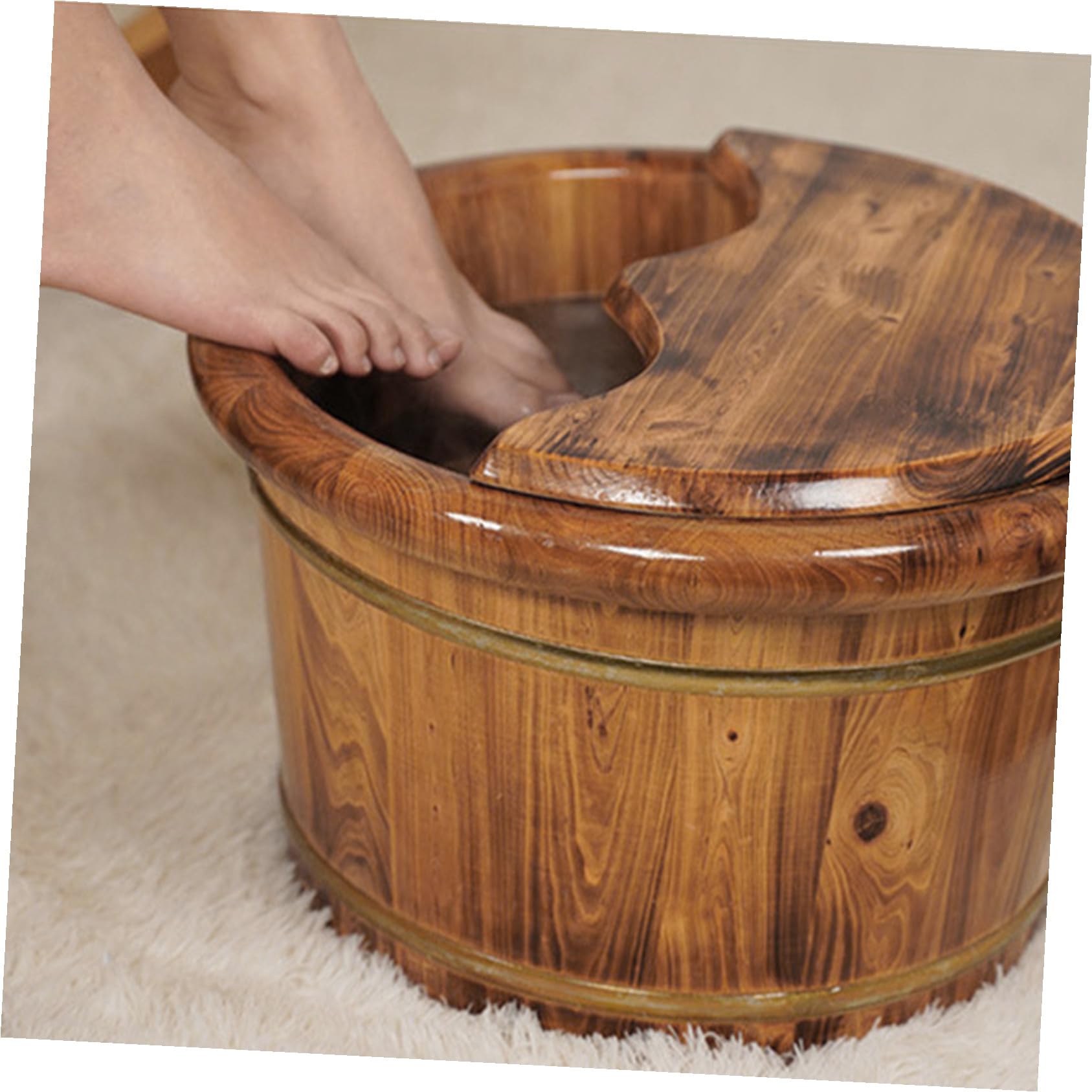 Zerodeko Fußbadewanne aus Massivem Holz mit Deckel und Fußmassagegerät Große Kapazität für Fußpflege zu Hause