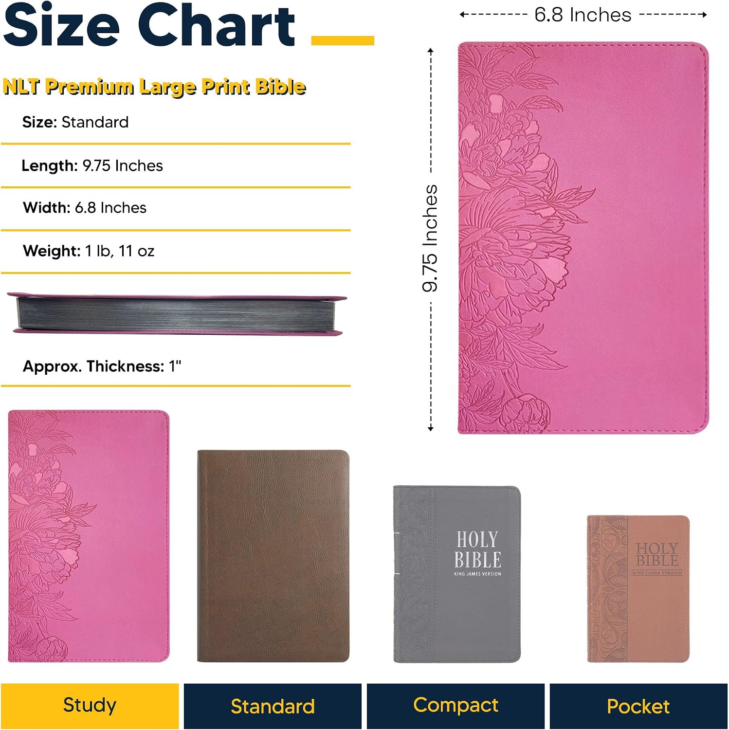 Personalized Premium Large Print NLT Holy Bible with Custom Name in Black | Christian Large Print New Living Translation Bible Gift for Religious Celebrations | Pink
