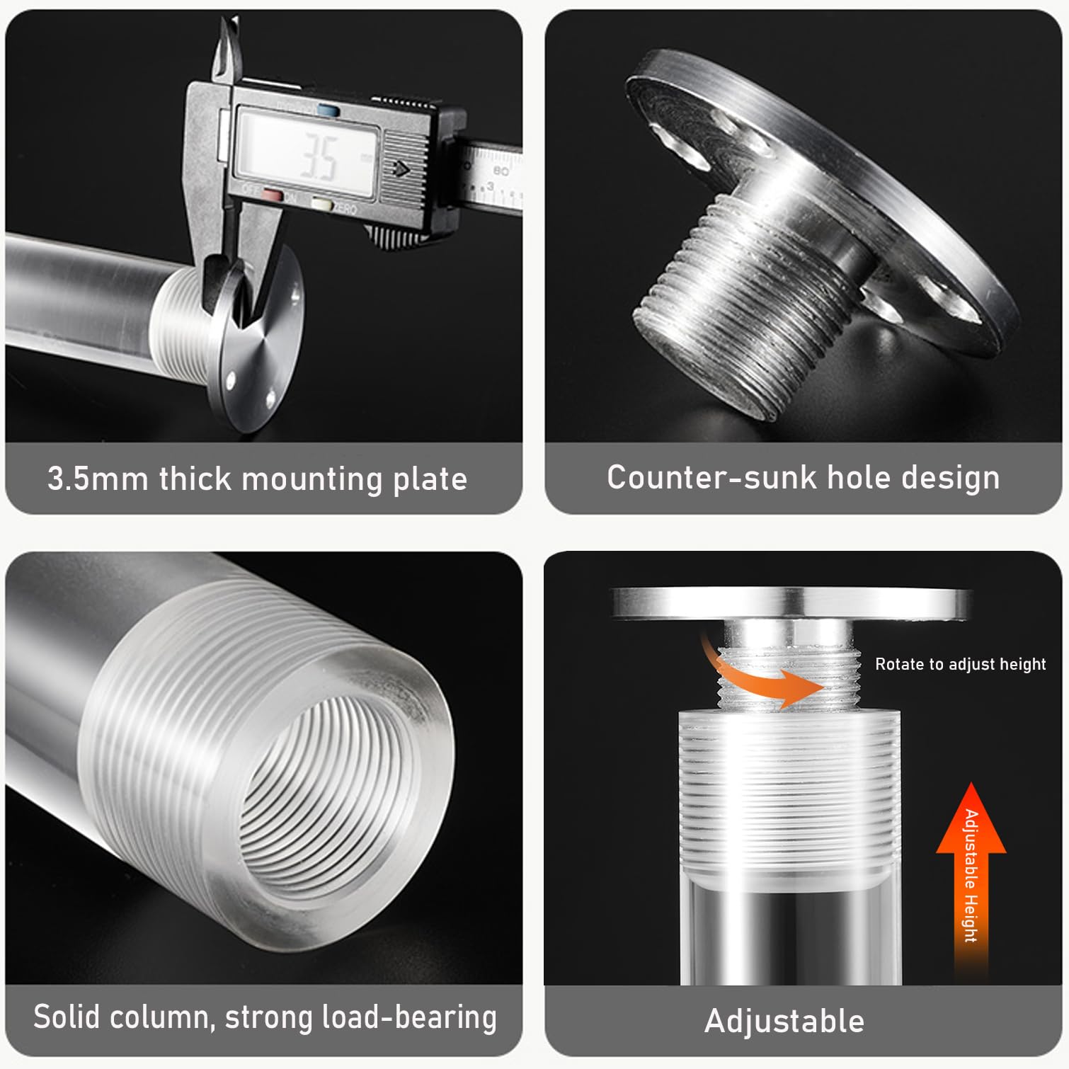 Piedini per Mobili Regolabili,Set di 4 Gambe per Divano in Acrilico Trasparente,Piedi di Ricambio per Armadio Letto Base Tavolo Mobili,con Piastra di Montaggio e Viti (Transparent,15cm)