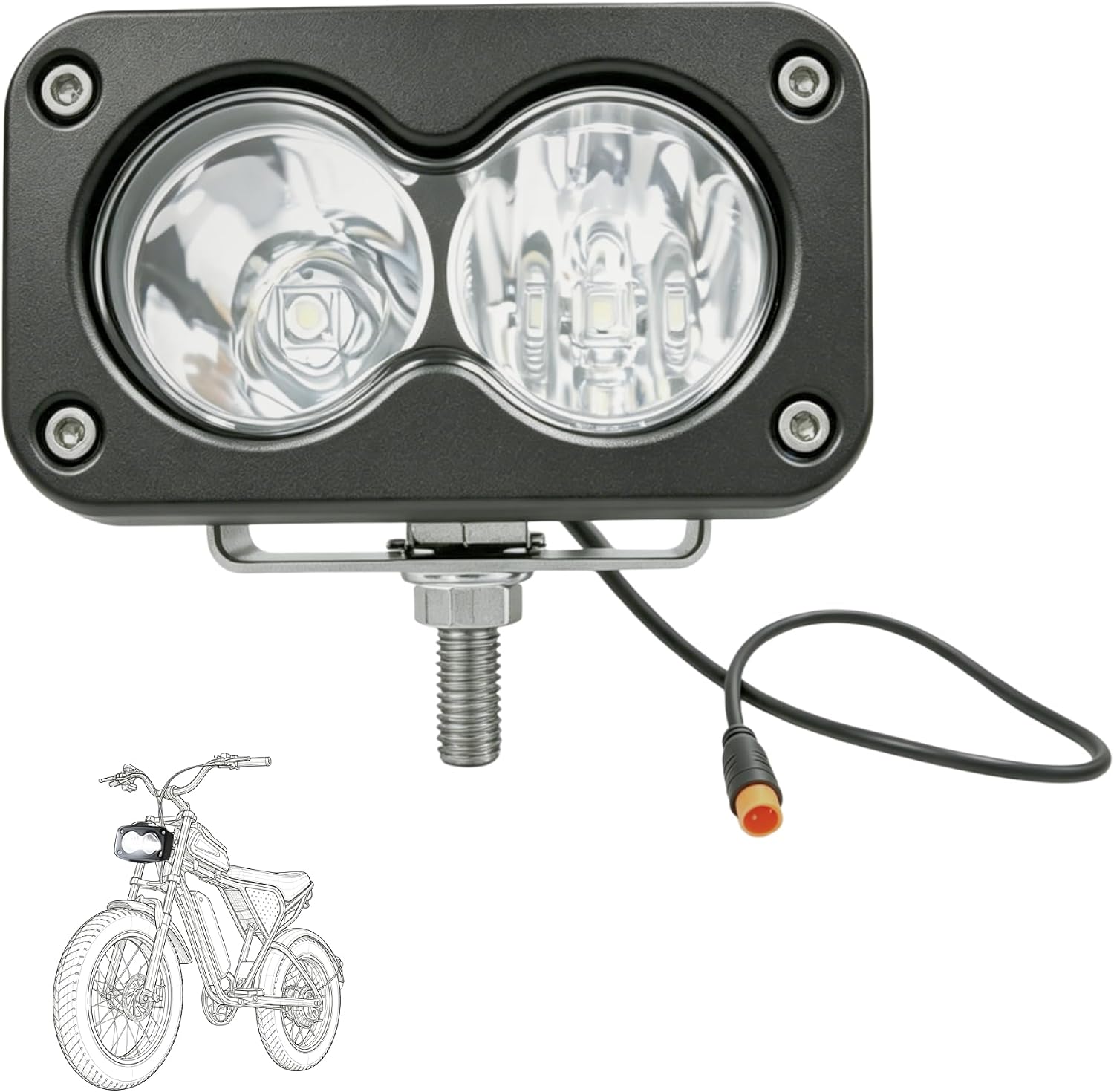Ebike Headlight 20W 6000-6500K White High Beam for Ridstar Q20 Series | 3-Pin Waterproof Plug and Play, 12V-60V, Compatible with Electric Bike, Motorcycle, ATV