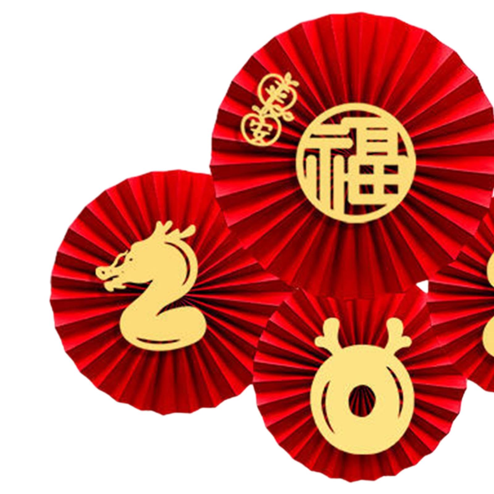 6X 2024 Chinese New Year Paper Fans Traditional Paper Fans Flower for Indoor Style A-image-6