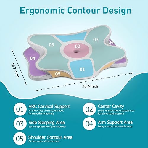 Miniatura 4 de Almohada cervical para el cuello para aliviar el dolor, almohada ergonómica para dormir de lado para apoyar el cuello, almohadas refrescantes de