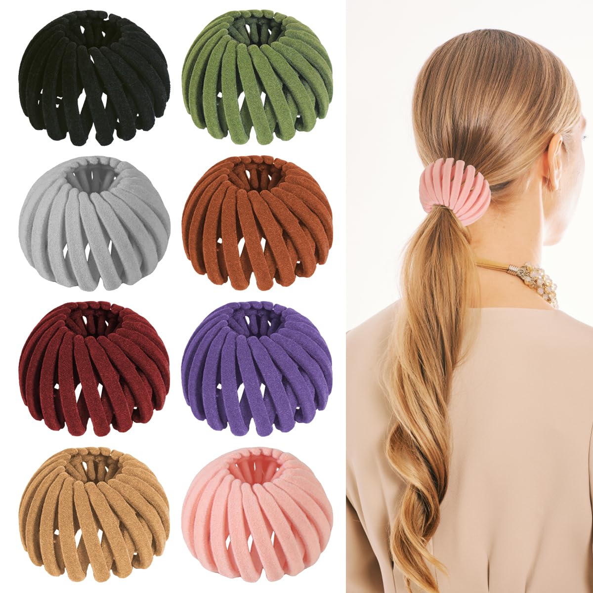 Photo 1 of Aokid 8PCS Expandable Hair Clips - Bird's Nest Style Ponytail Holder