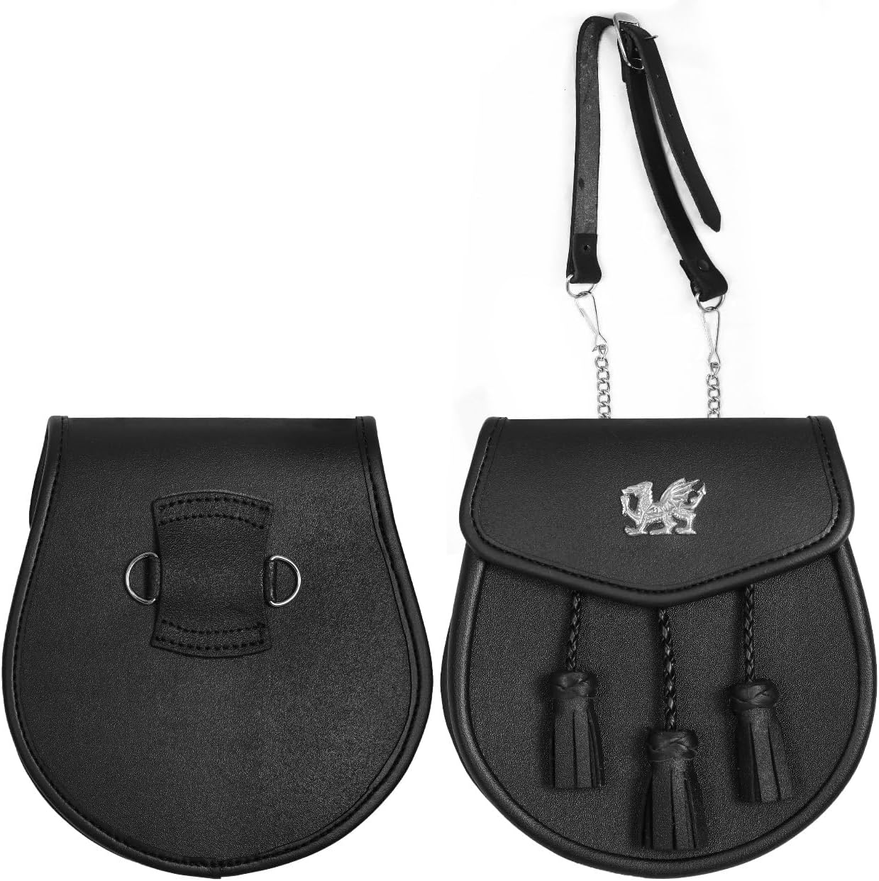 Scottish Original Leather Sporran with Leather Belt & Chain (Leather Celtic Welsh Dragon) - Image 2