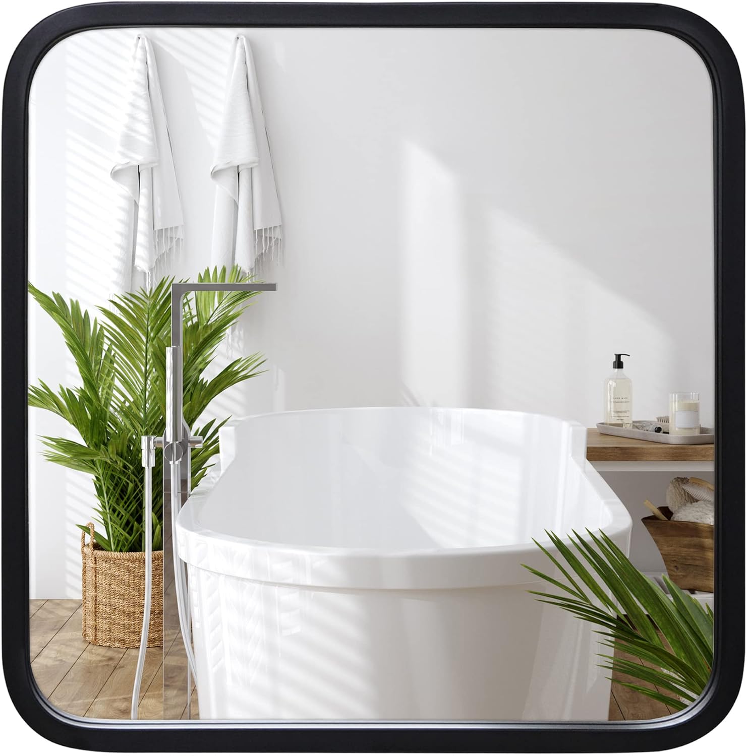 Americanflat 24" Framed Black Square Mirror with Rounded