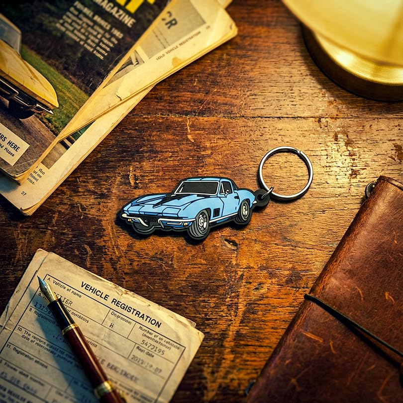 Image of 1963 Corvette Stingray C2 Nassau Blue Keychain Car Enthusiast Gift | Lightweight, Durable Keychain for Keys, Backpacks, Bags & Lanyards