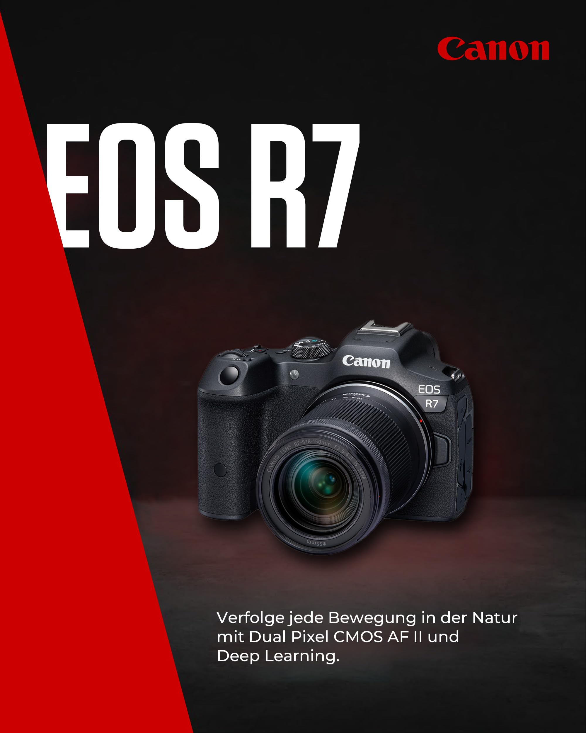 Canon EOS R7 Systemkamera mit RF-S 18–150mm Objektiv – 32,5 MP APS-C CMOS-Sensor – Dual Pixel CMOS AF II, integrierte Bildkombination, UVC/UAC-kompatibel - Perfekt, um Naturmomente einzufangen