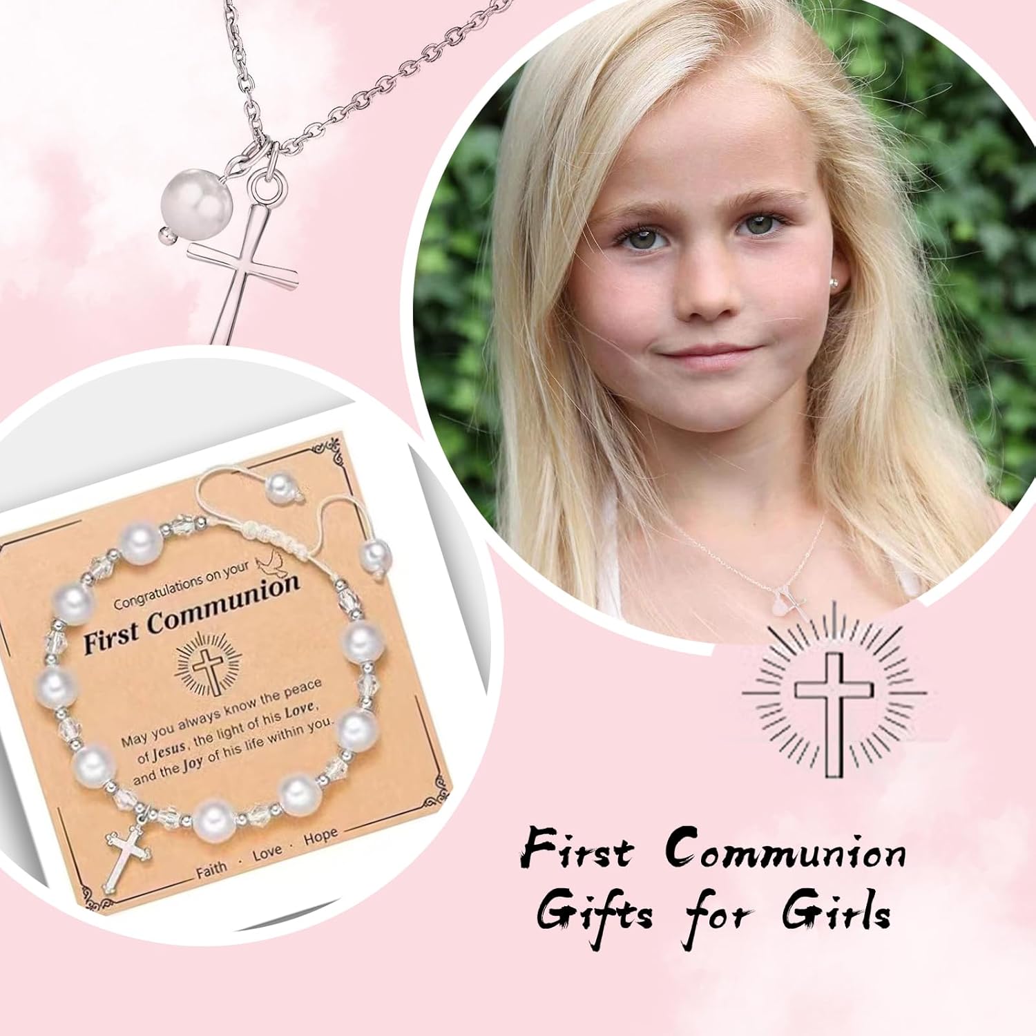First Communion Veils Set 1st Communion Wreath Veil Pearl Bracelet Gloves Sock Accessories