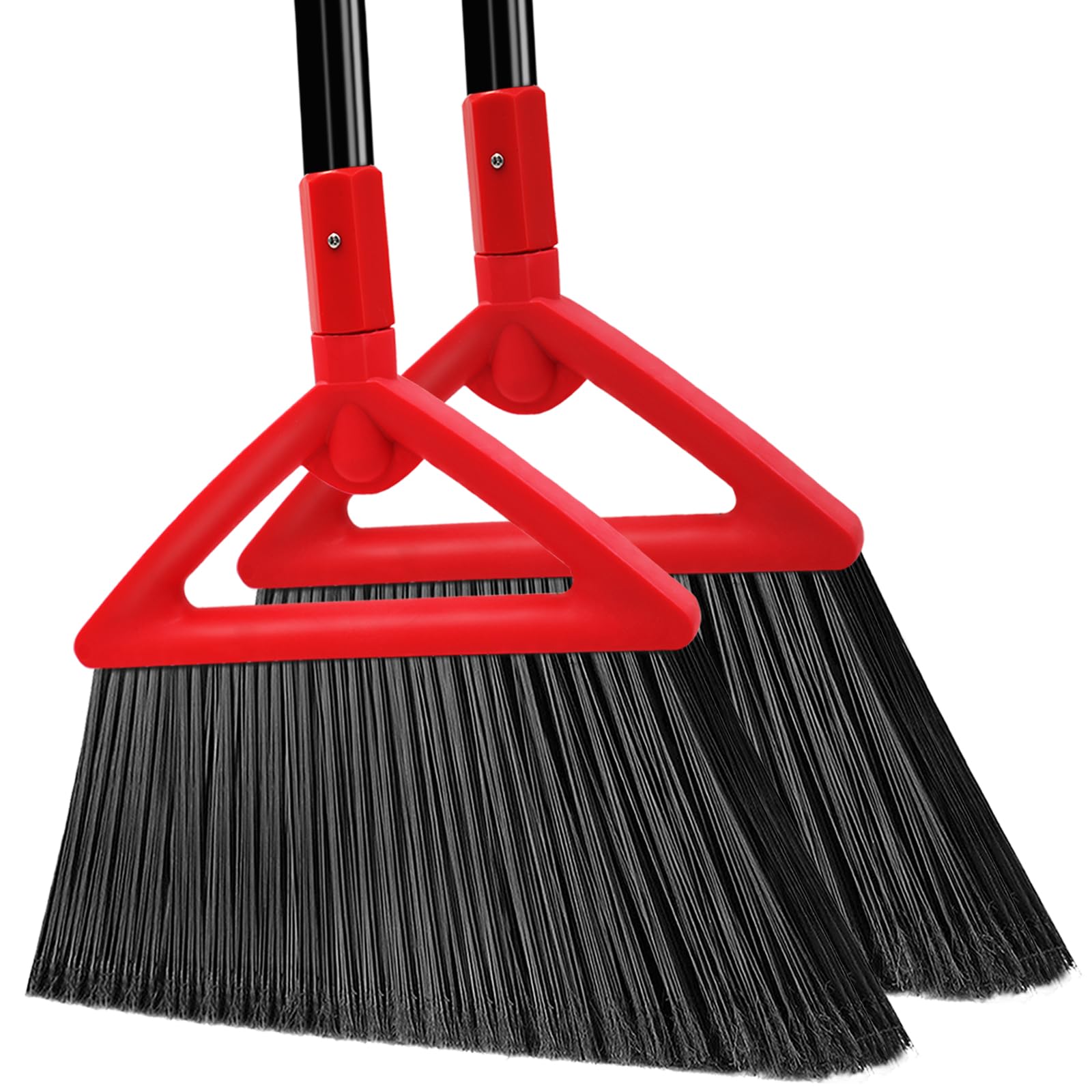 Escoba resistente para exteriores e interiores, paquete de 2 escobas angulares comerciales mejoradas, escoba roja perfecta para casa, cocina, garaje, patio