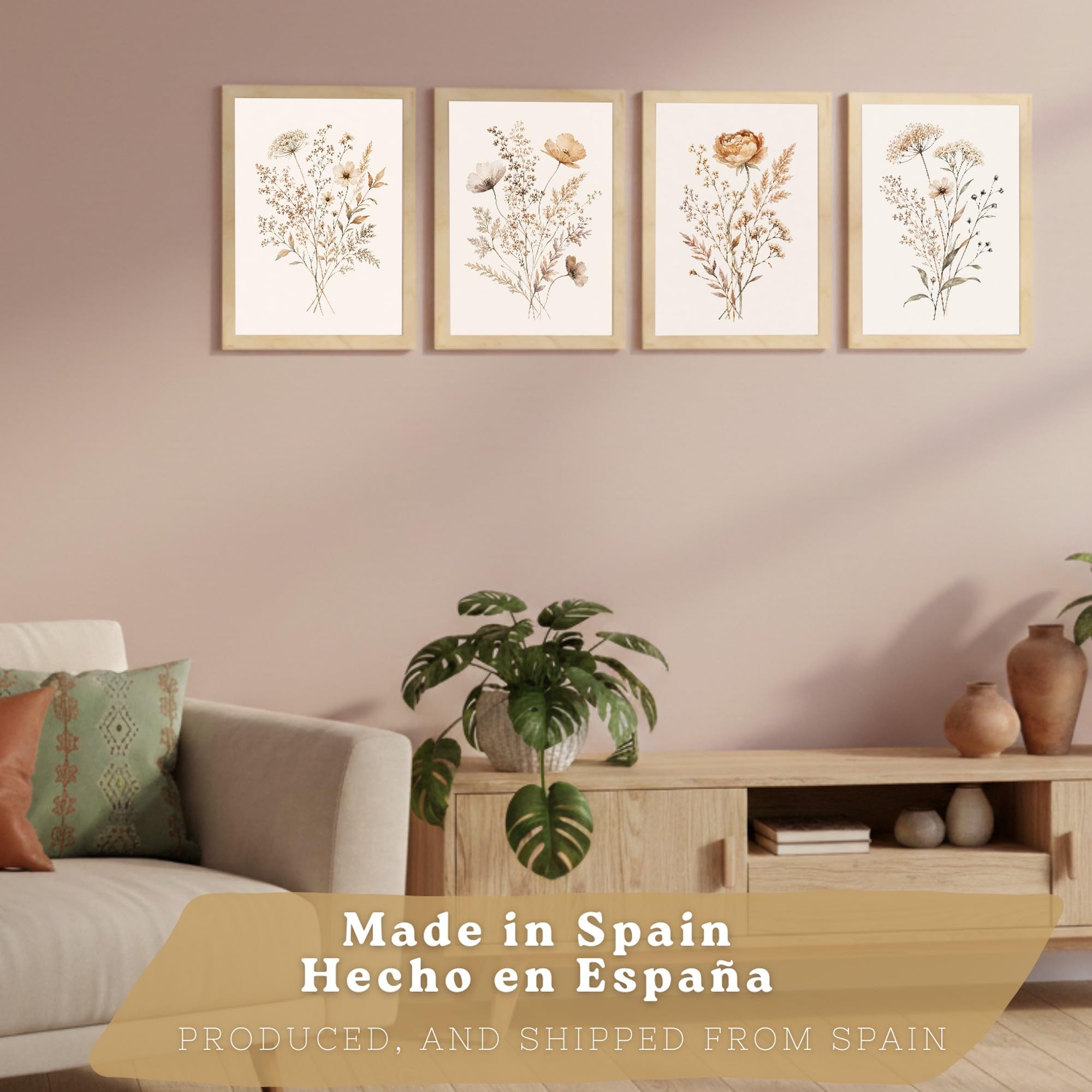 Nacnic Posters de Flores Silvestres Neutras con Acuarela Botánica Beige