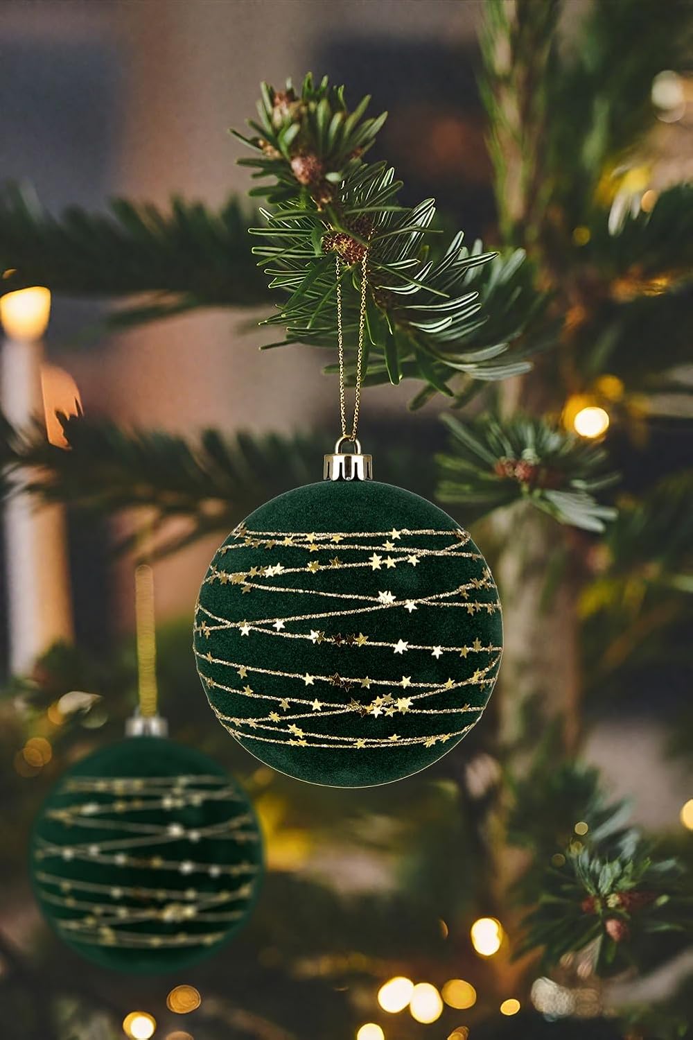 3.94" Dark Green Velvet Christmas Balls Ornaments, 4PCS Large Flocked Balls Shatterproof Decorative Hanging Ornament Christmas Tree Decorations Set for Wedding Winter Holiday Party Wreath Home Decor