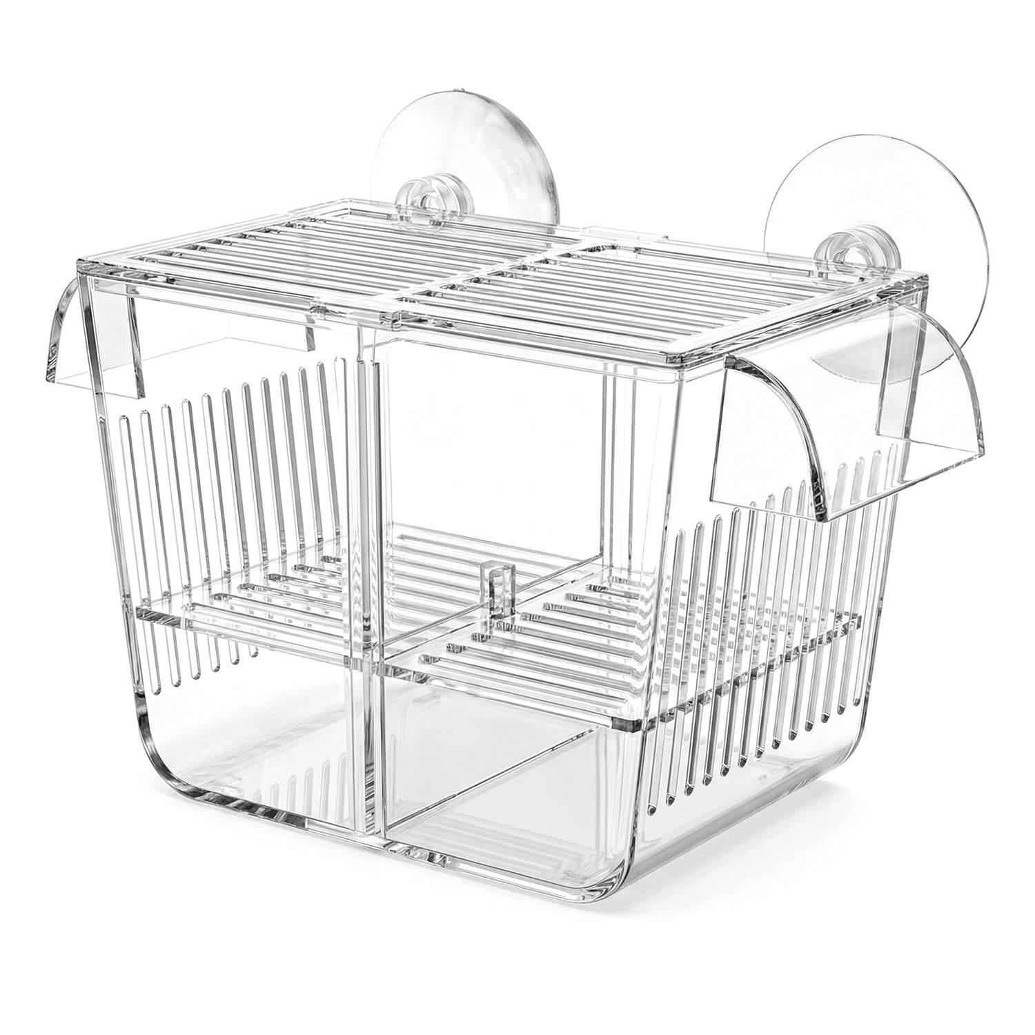 Qwork Transparent Qwork® Aquarium Fish Breeding Box, 127 * 65 * 70Mm Fish Isolation Box With Suction Cups, For Baby Fish, Shrimp, Betta