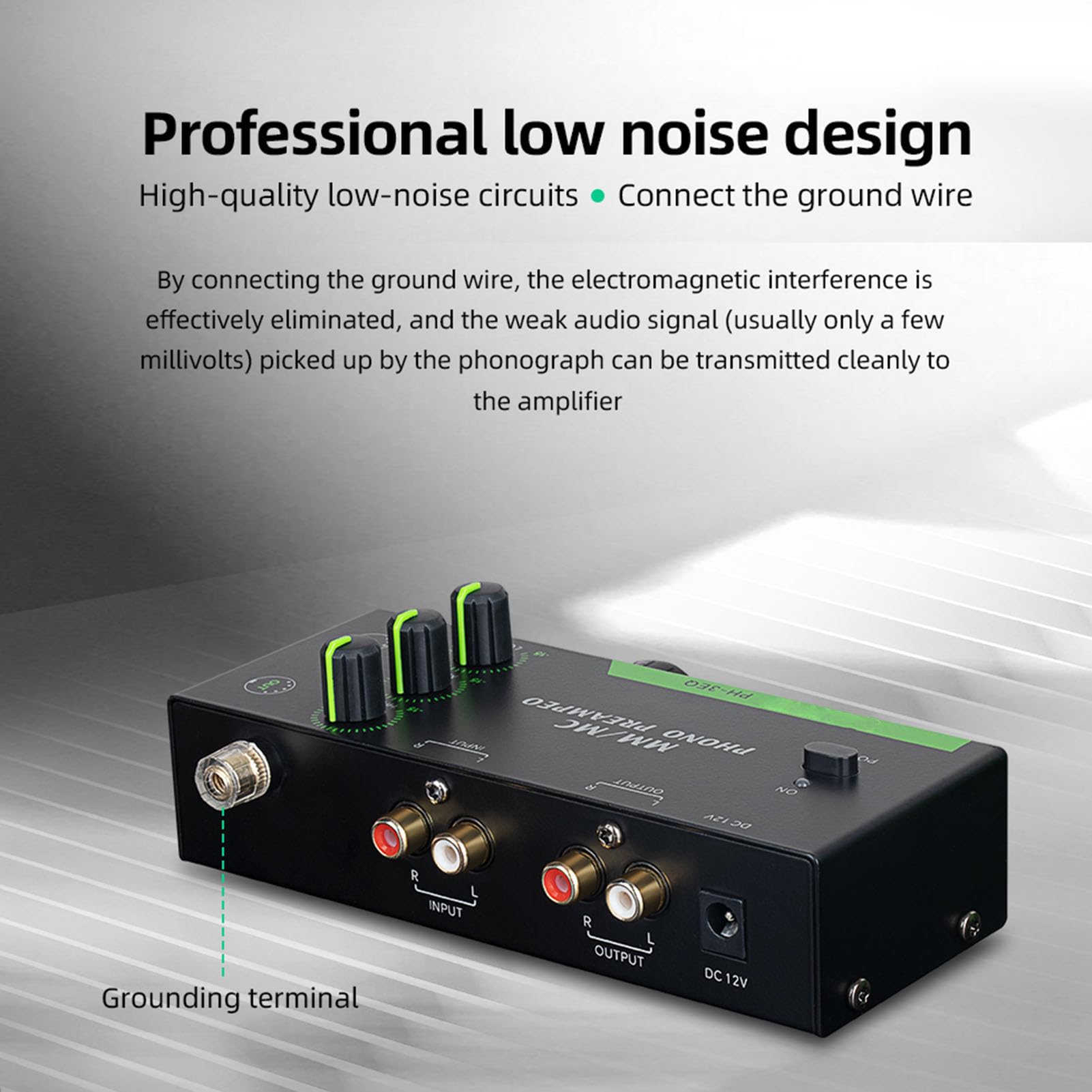 Préampli Phono MM MC Professionnel avec Entrée XLR 5 Broches, Égalisation Réglable pour Platines Vinyle