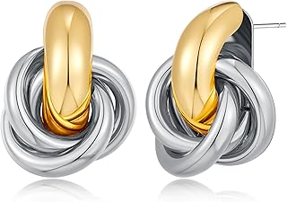 Gold Geometric Drop Dangle Earrings for Women Chunky Trendy Knot Stud Small Twisted Link Earring Jewelry Gift