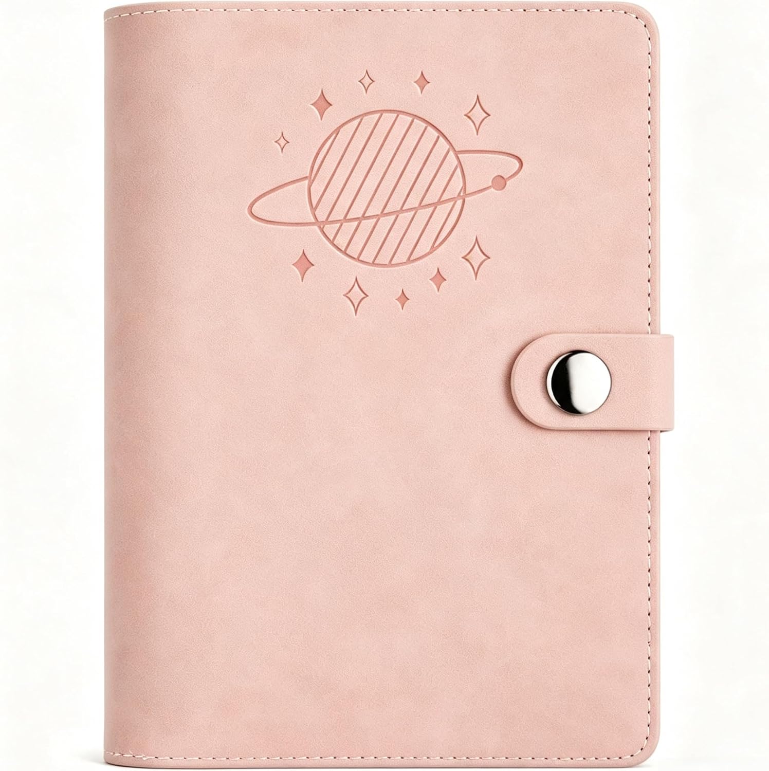A7 PU Leather Planner Cover, 6-Ring Binder Notebook Protector, Embossed Pocket Organizer for Budget Planner, Cash Envelope & Travel Journal, Pink