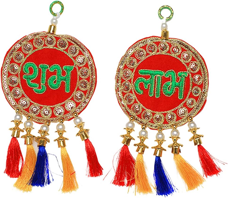 Shubh Labh Hanging Toran Embroidered Indian Traditional Gujrat Diwali Home Decor Gifting Size- 8 inches