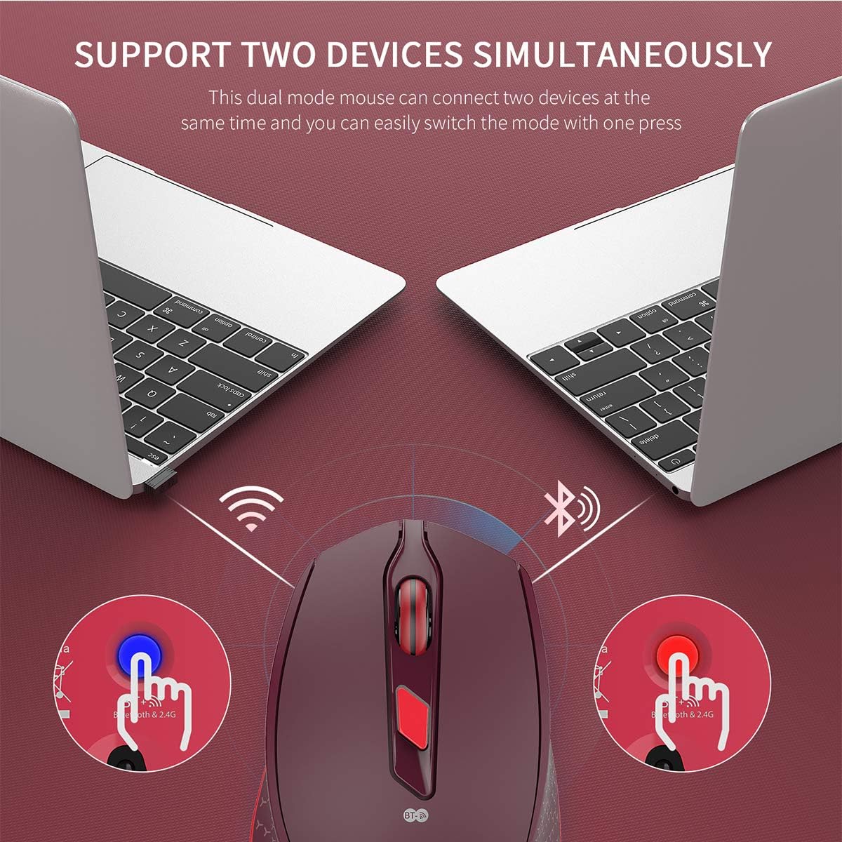 seenda Wireless Mouse, Ultra Quiet Dual Mode Wireless Mouse(BT 4.0+USB) Compatible with Laptop Mac Surface Chromebook,Long Battery Life,1000/1600/2400 DPI, Black