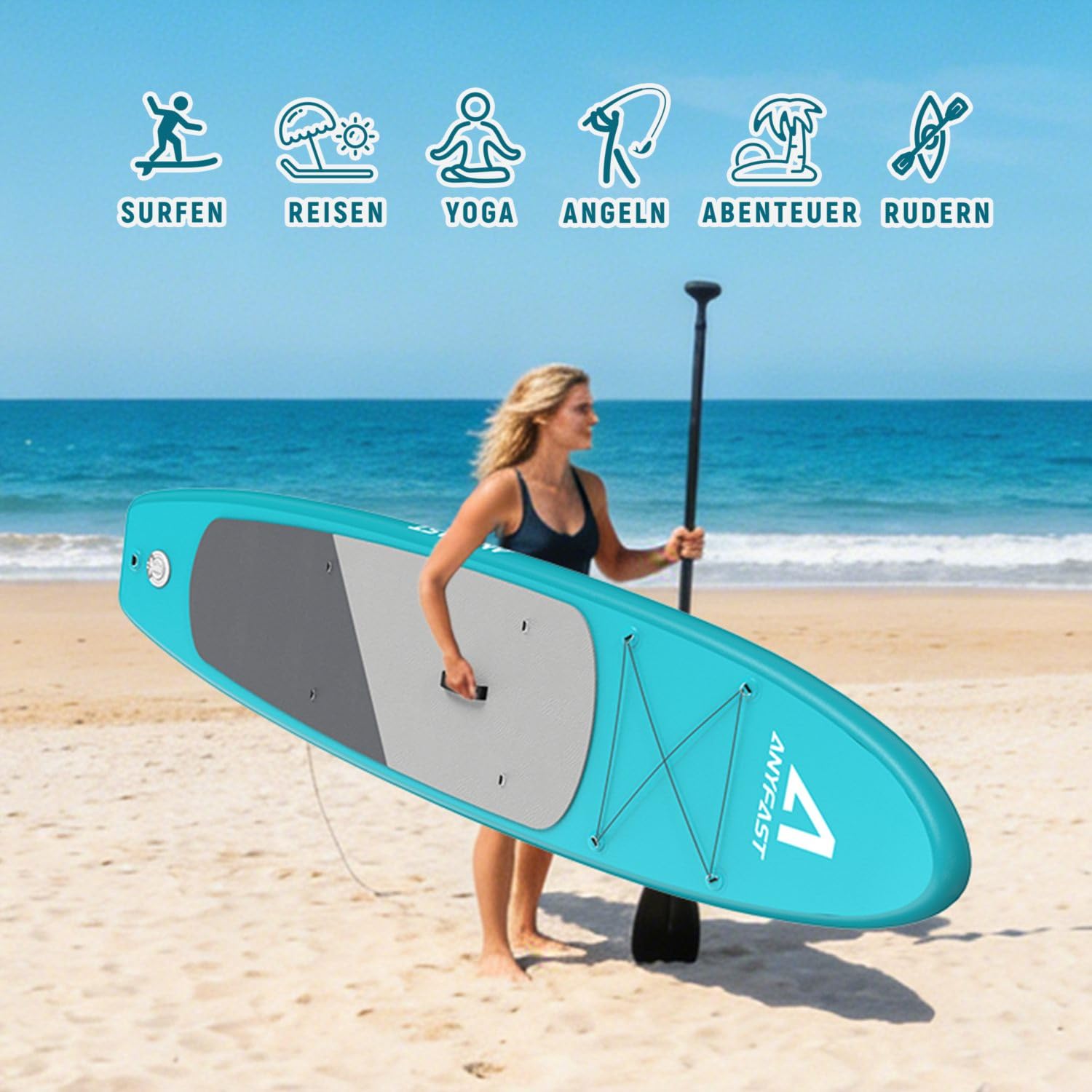 Stand up Paddle-Board-Wide-Gonfiabile-Pesca-Paddleboard - 11'x35' Ultra Stabile Wide SUP, pompa, porta macchina fotografica, guinzaglio, zaino, accessori, giovani/adulti
