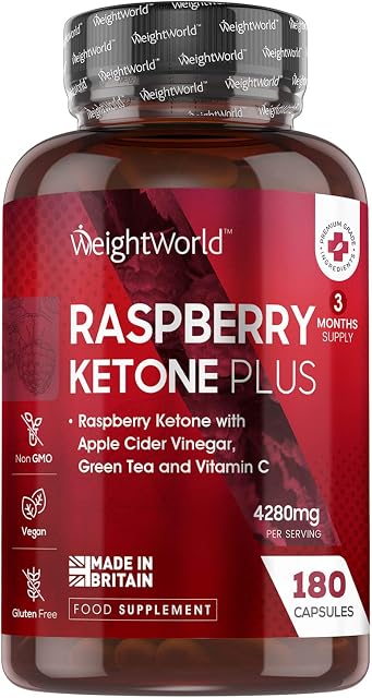 Raspberry Ketone Plus 4280mg - 180 Vegan Capsules (3 Month Supply)  with Green Tea, Vitamin C & Apple Cider Vinegar  Raspberry Ketones Supplement for Men & Women - Suitable for Low-Carb & Keto-Diet