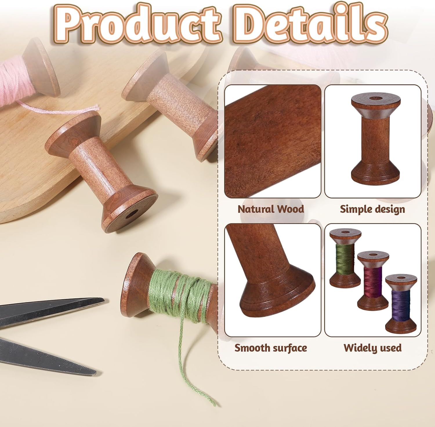 8pcs 2" Wooden Spools of Crafts Empty Natural Wood Thread Spools Bulk Barrel Empty Thread Spool Antique Wood Spool for Organizing Cord Twine Ribbon Chains Elastic Threads(Brown)