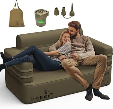 Inflatable Couch Loveseat Camping Couch Built-in Rechargeable Pump Air Sofa