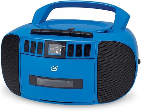 GPX BCA209BU Portable Am/FM Boombox with CD and Cassette Player, Blue