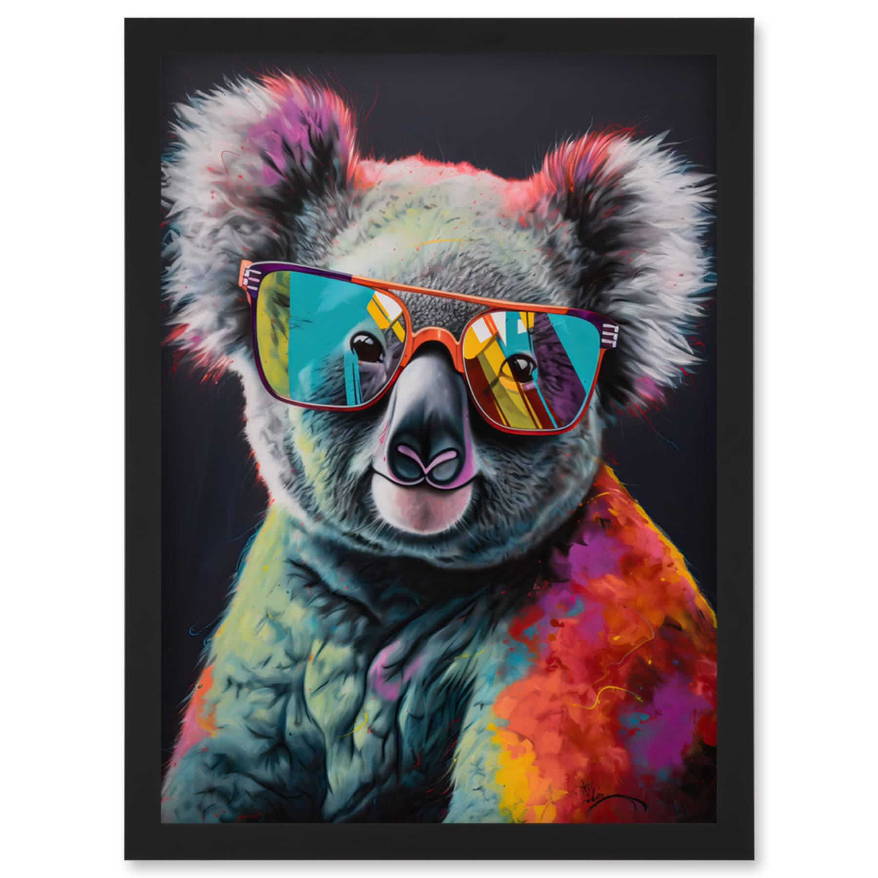Artery8 Koala Bear with Sunglasses Modern Multicoloured Artwork Framed Wall Art Print A4