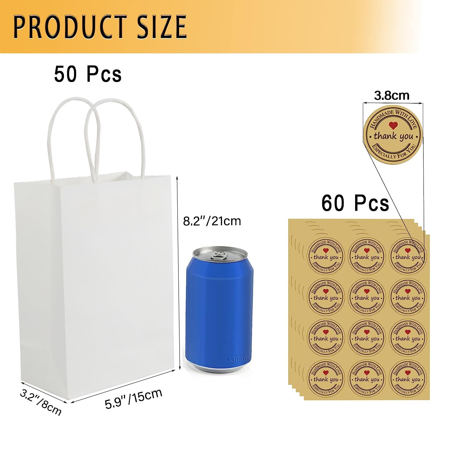 30 Weiße Kraftpapier-Tüten Mit Griffen - Mittelgroß (20,8x10,9x26,9 Cm), 100 G/m², Für Geschenke, Party & Einkauf