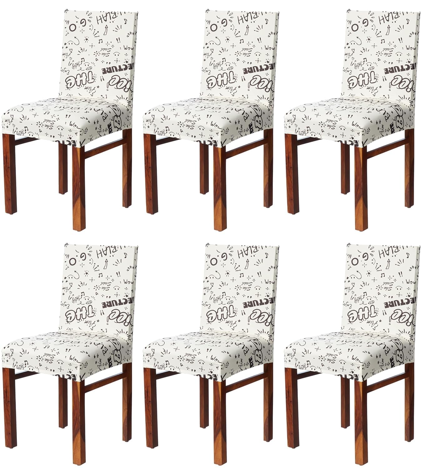 Amazon Brand - Solimo Polyester Spandex Retro Printed Dining Chair Cover, Stretchable & Washable Slipcover, White (Set of 6)-image-21