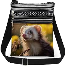 Wildlife Meadow Print Crossbody Bag Cute Ferret with Floral Print Messenger Bag Adjustable Strap for Adult Teens & Women Birthday Gift Forest Friend Design Shoulder Purse