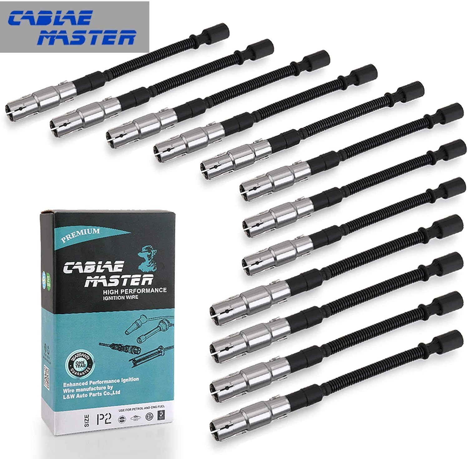 High Performance Racing 2KΩ Spark Plug Wires Compatible with Mercedes-Benz C240 C320 E320 ML350 SLK320 CLK320 ML320 S350 Chrysler Crossfire 2.6L 2.8L 3.2L 3.7L V6 12 Wires 1998-2008