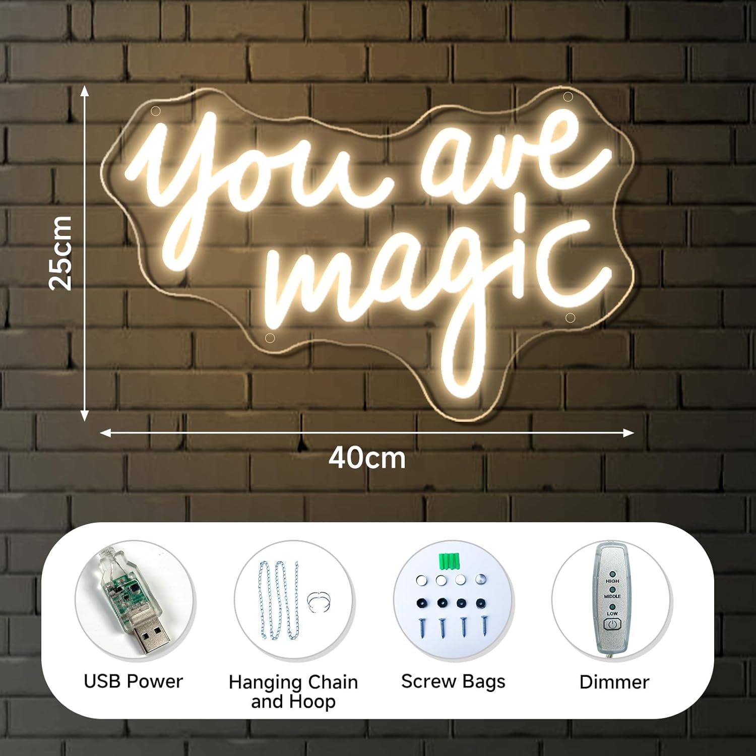 You Are Magic Neon Sign LED Signs for Wall Decor Dimmable Neon Lights Sign USB Powered Light Up Sign for Bedroom Living Room Home Bar Man Cave Christmas Birthday Party Wedding Decoration Gifts