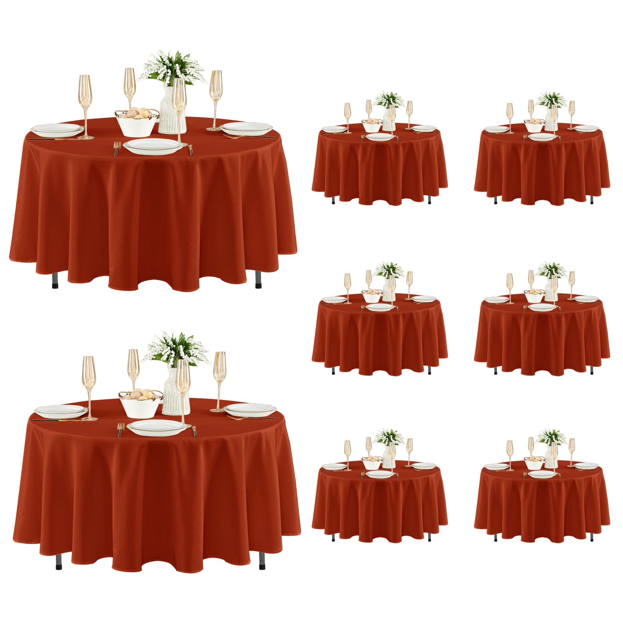 Fitable 8 Pack Rust Tablecloths 84 Inch Round for 36"-60" Tables
