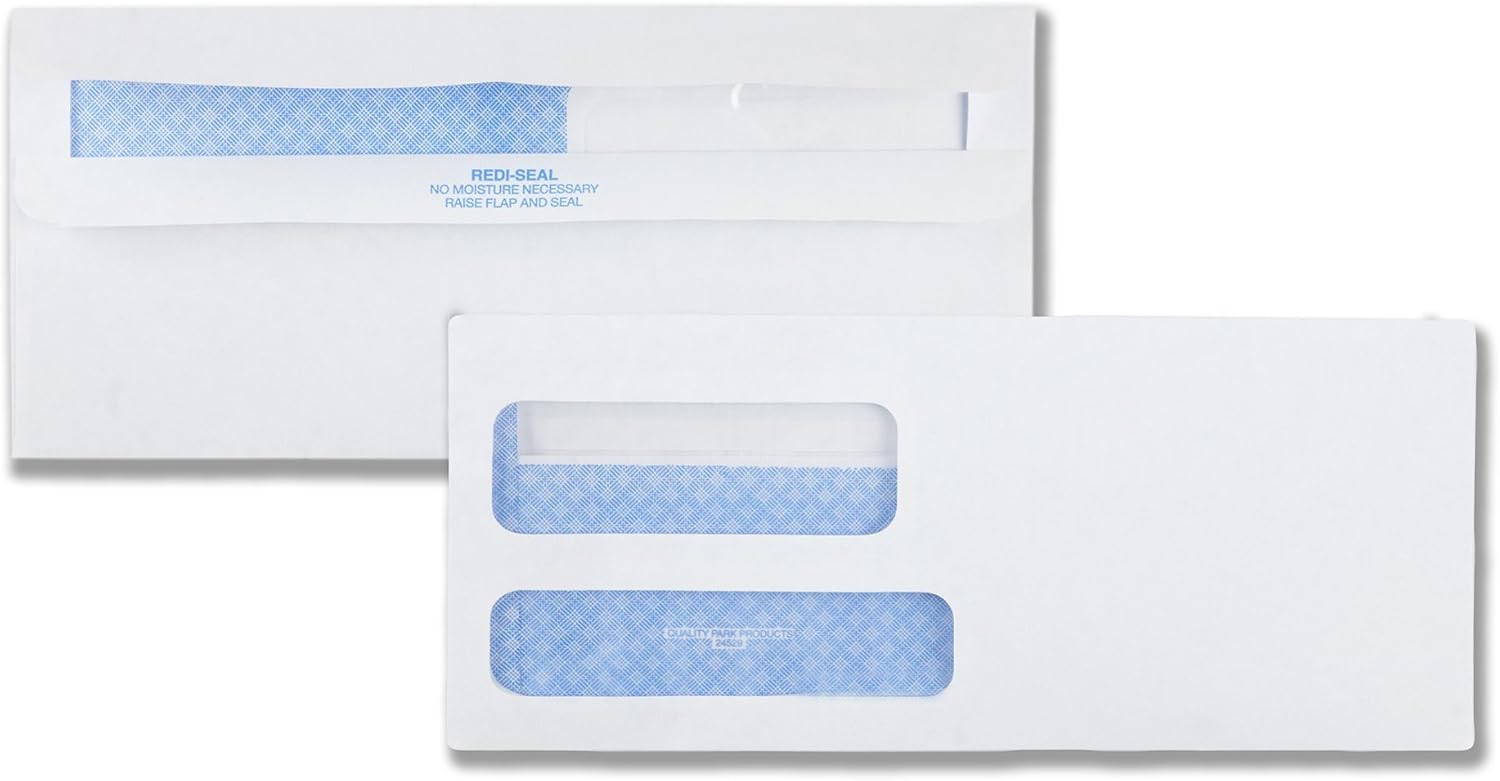 Quality Park #9 Security Envelopes, Double Window, Self Seal, Invoices/QuickBooks Statements, 3-7/8 x 8-7/8 Inches, 24 lb White, 500/Box (QUA24529)